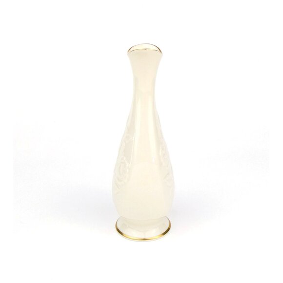 Lenox Hand Decorated 24K Gold Trim Vase W/ Embossed Rose Design Ivory Porcelain - Picture 4 of 6